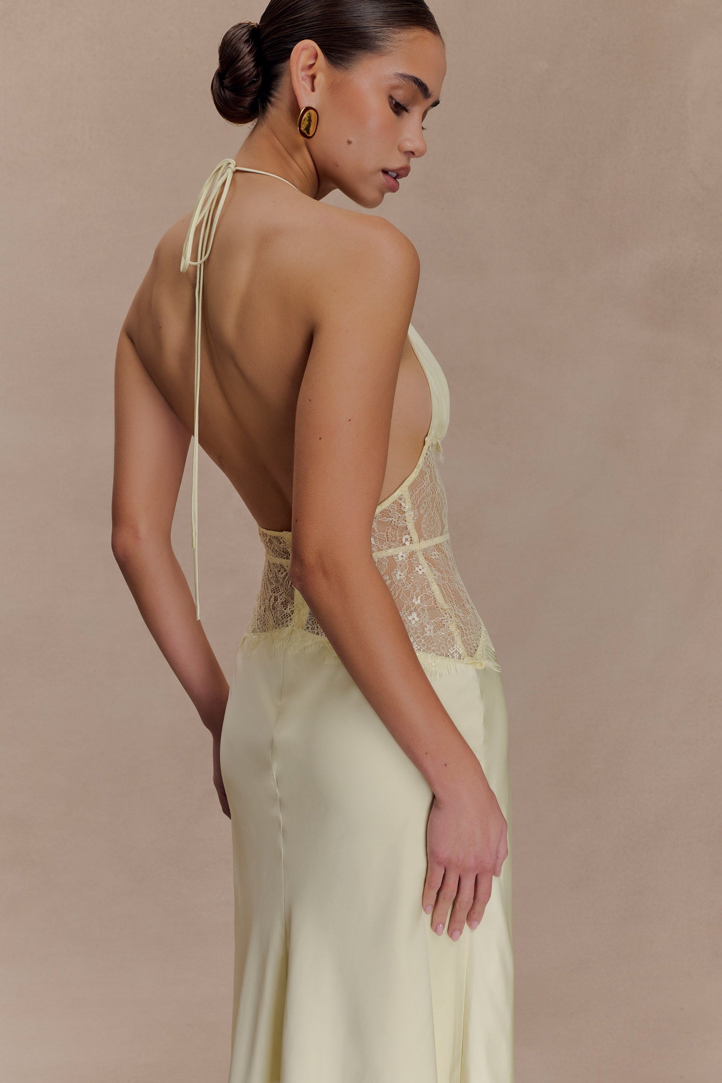 Robe Maxi en Dentelle et Satin Dinah - Citron