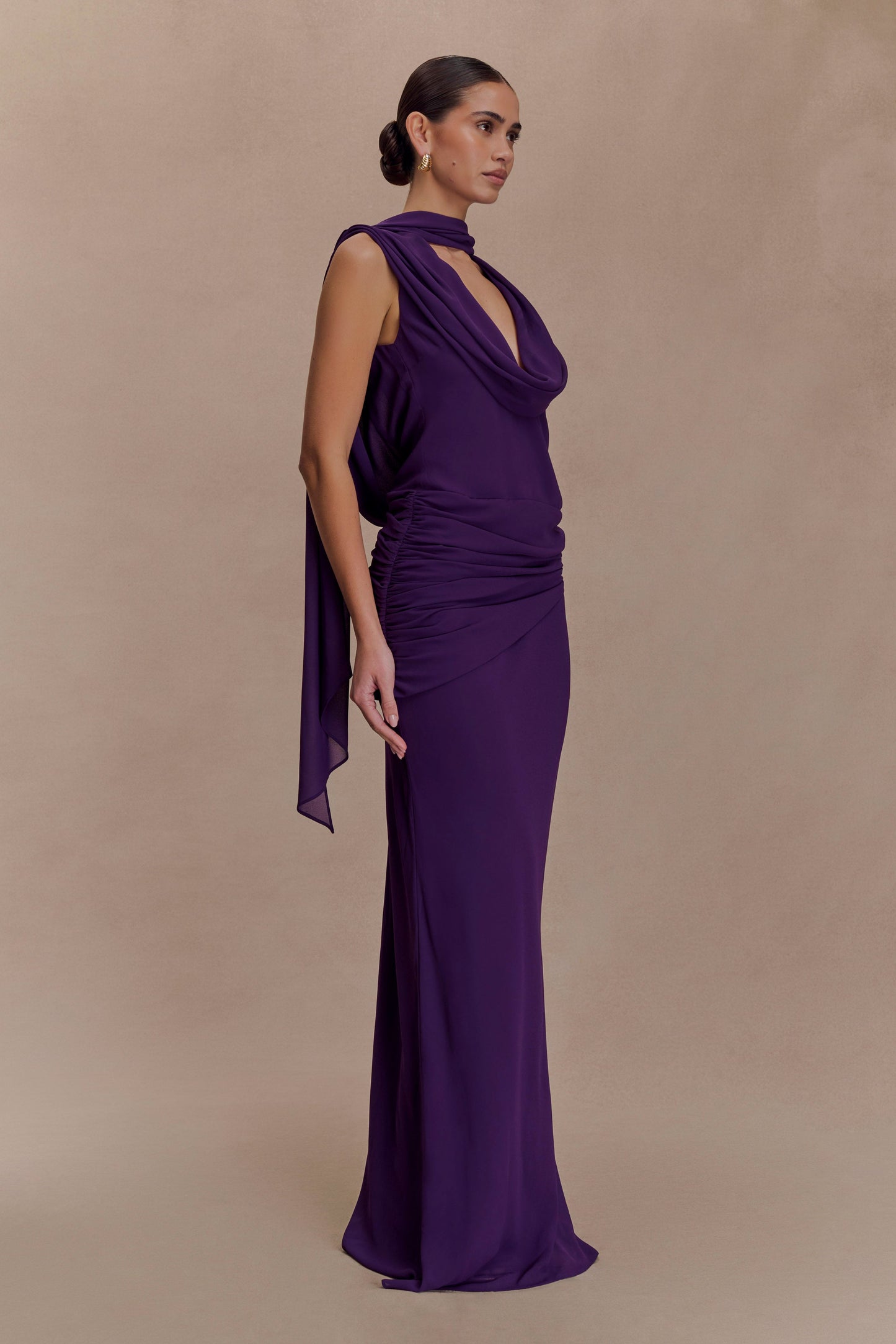 Robe Maxi Giulia en Chiffon à Drapé - Violette