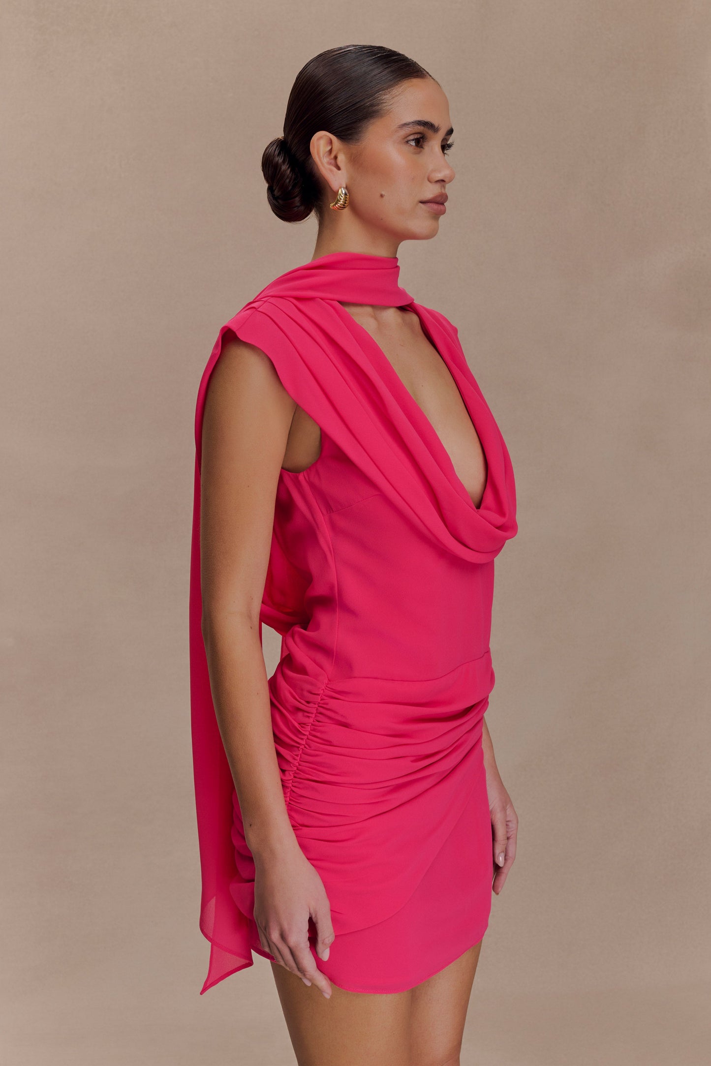 Mini-robe Giulia en mousseline de soie à drapé - Framboise