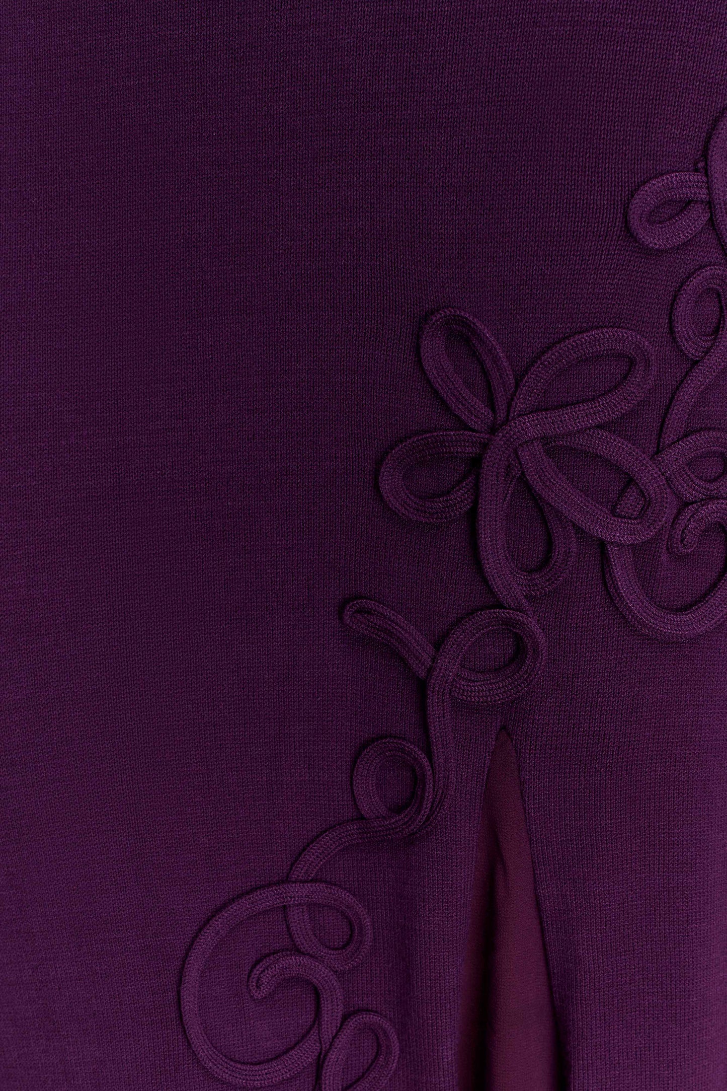 Robe en tricot à épaules dénudées brodée Nesta - Prune