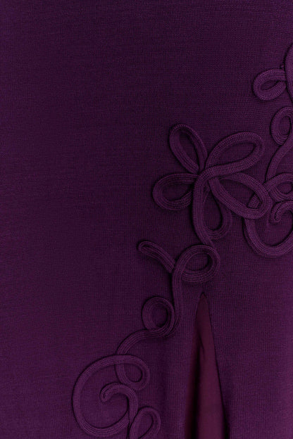 Robe en tricot à épaules dénudées brodée Nesta - Prune