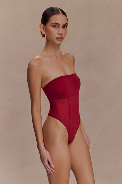 Body en maille sans bretelles Aoife - Framboise