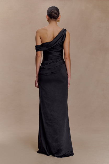Robe Maxi Satin Dalia à épaules dénudées - Noir