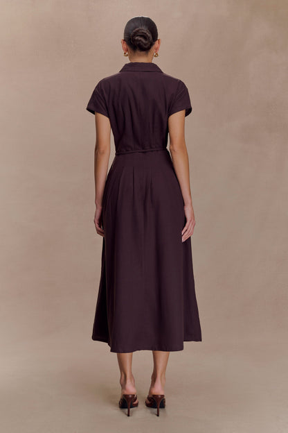 Robe midi en lin à boutons Aysha - Chocolat