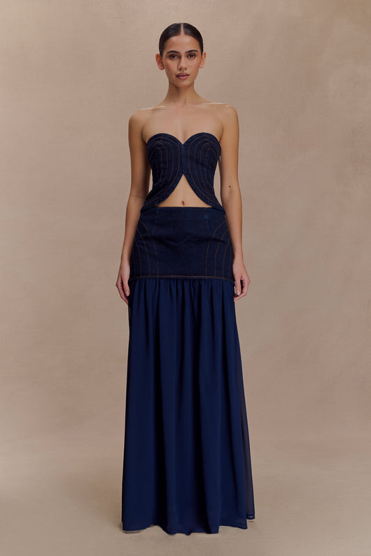 Jupe Maxi en Jean Chiffon Tully - Bleu Indigo