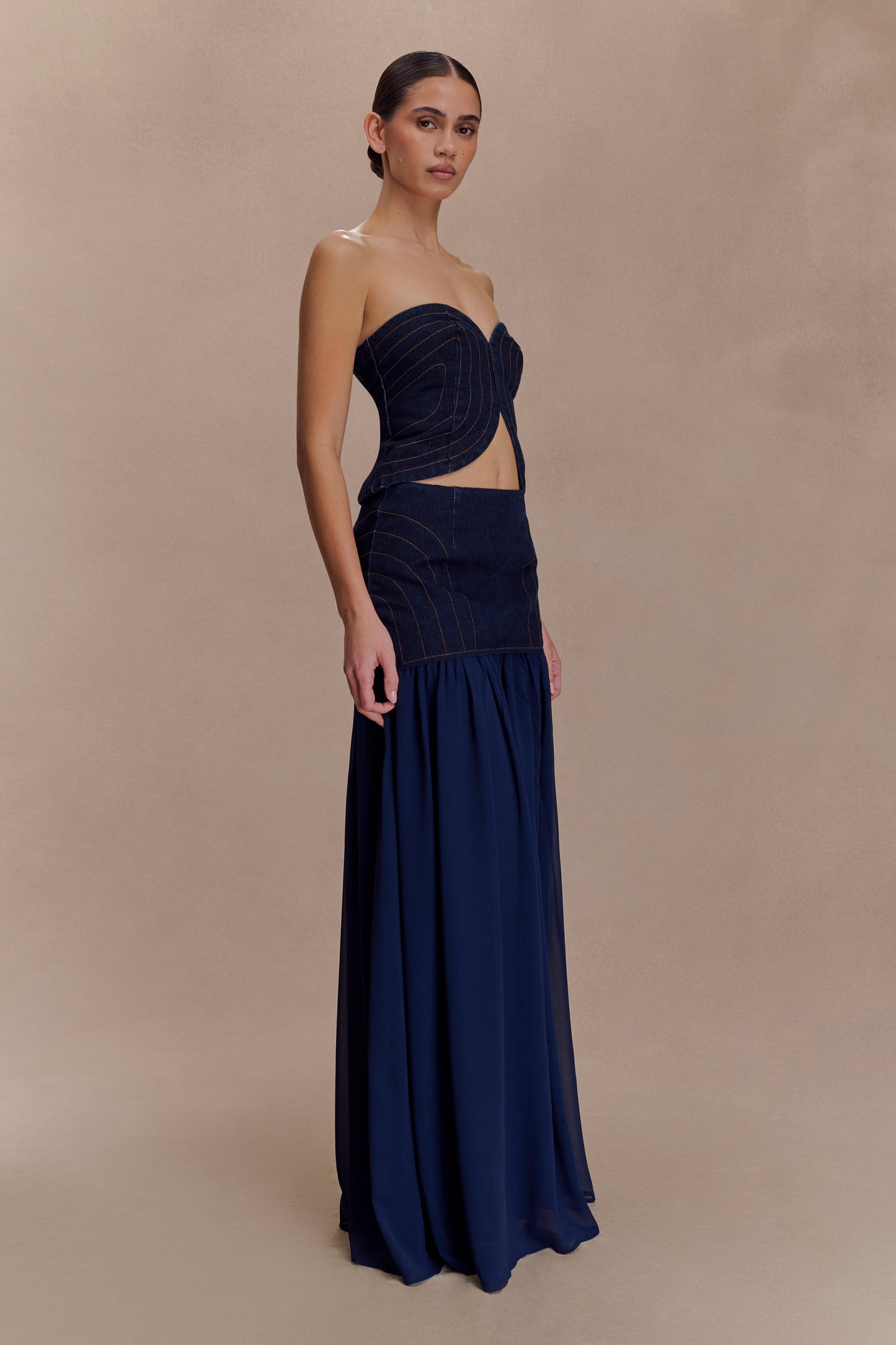 Jupe Maxi en Jean Chiffon Tully - Bleu Indigo