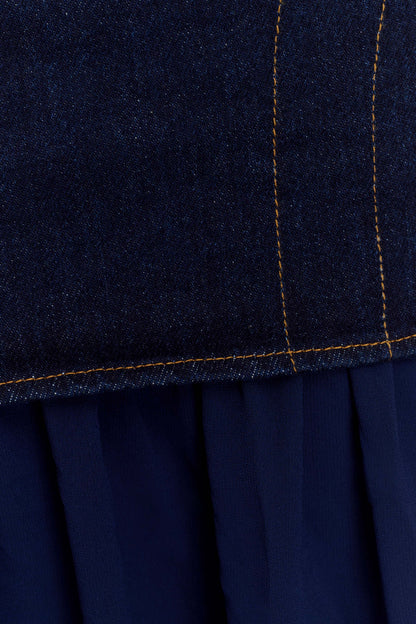 Jupe Maxi en Jean Chiffon Tully - Bleu Indigo