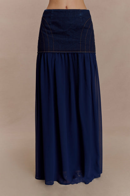 Jupe Maxi en Jean Chiffon Tully - Bleu Indigo