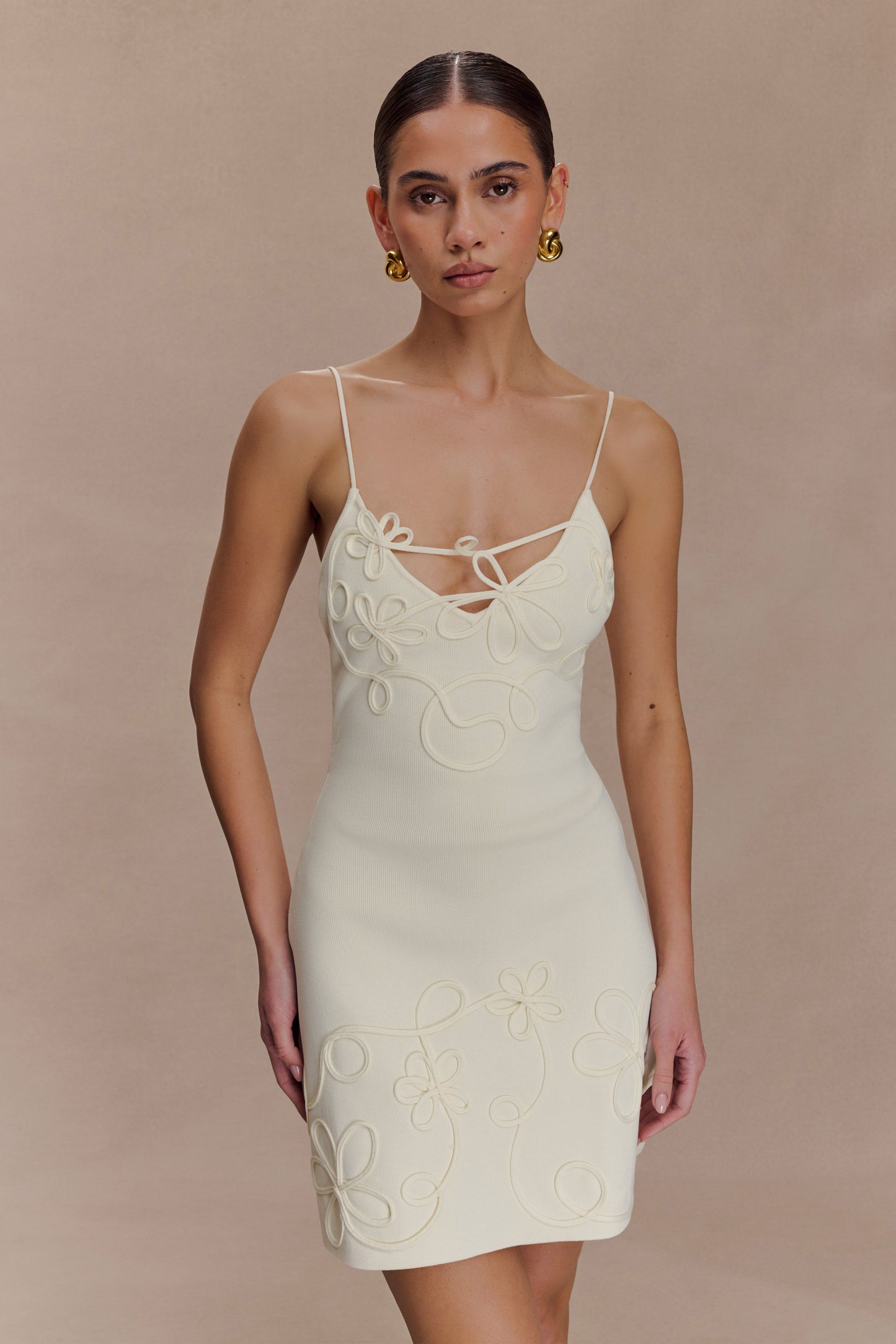 Mini-robe en tricot brodé Brullo - Ivoire