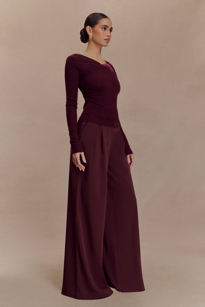 Top en tricot torsadé et drapé Culver - Vin rouge