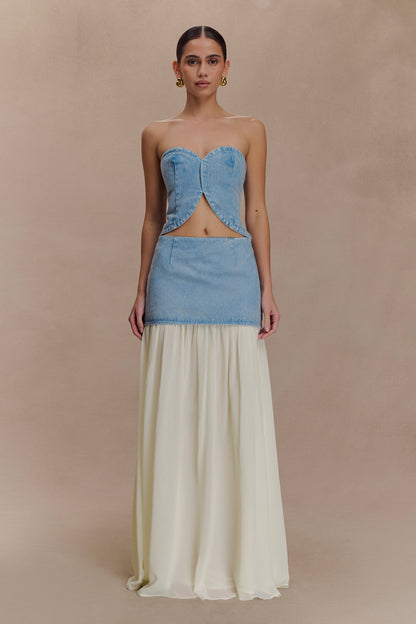 Jupe Maxi en Jean Chiffon Tully - Bleu des Années 80