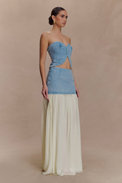 Jupe Maxi en Jean Chiffon Tully - Bleu des Années 80