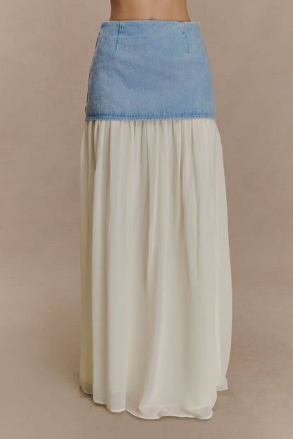 Jupe Maxi en Jean Chiffon Tully - Bleu des Années 80