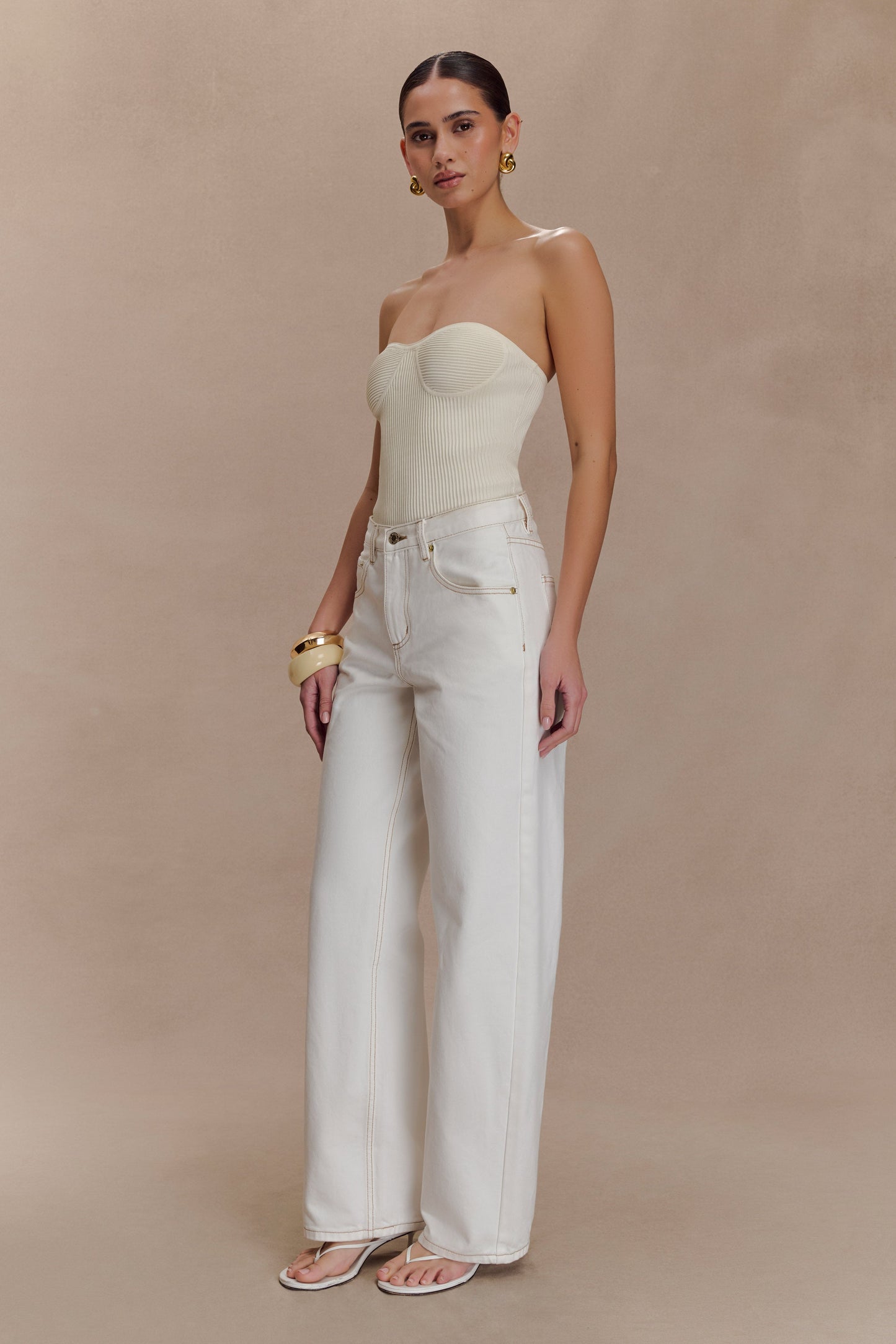 Top en maille à bonnets sans bretelles Elodie - Ivoire