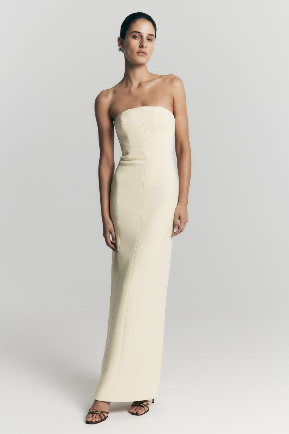 Robe Maxi Kalila en Crêpe Sans Bretelles - Citron