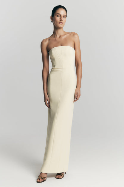 Robe Maxi Kalila en Crêpe Sans Bretelles - Citron