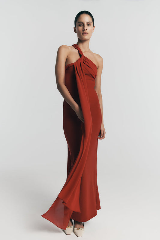 Robe Maxi en Crêpe à Nœuds Philippa - Rubis