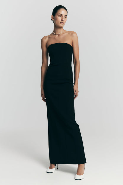 Robe longue Kalila en crêpe sans bretelles - Noire