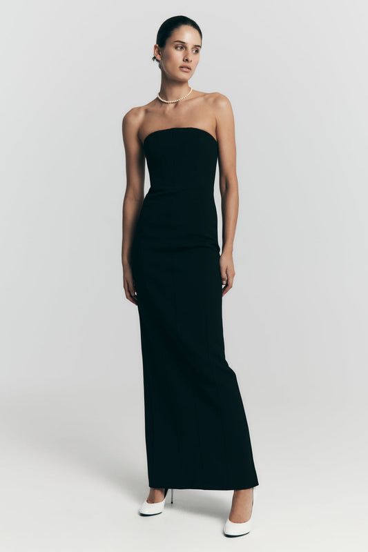 Robe longue Kalila en crêpe sans bretelles - Noire