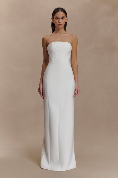 Robe Maxi Kalila en Crêpe Sans Bretelles - Blanche