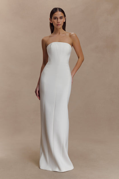 Robe Maxi Kalila en Crêpe Sans Bretelles - Blanche