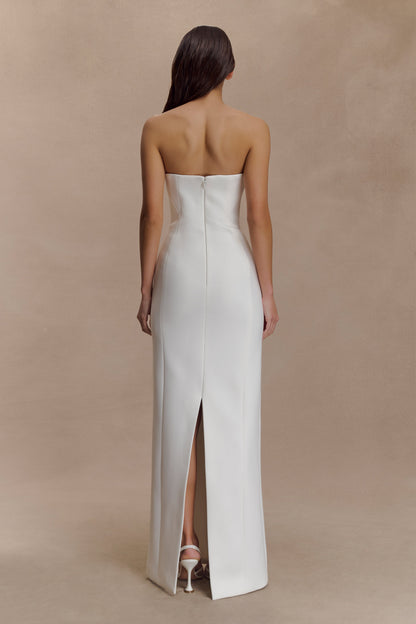 Robe Maxi Kalila en Crêpe Sans Bretelles - Blanche