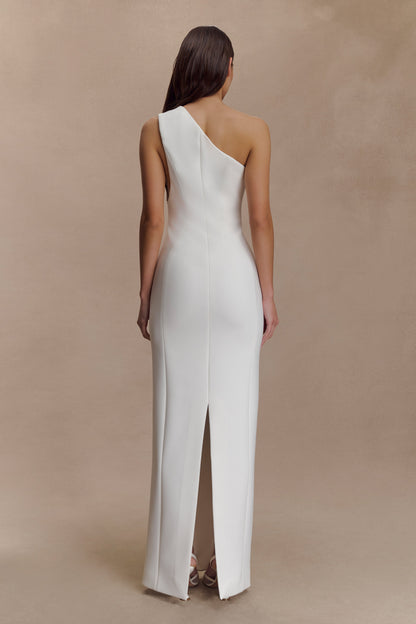 Robe maxi Milena en crêpe avec une seule épaule - Blanc
