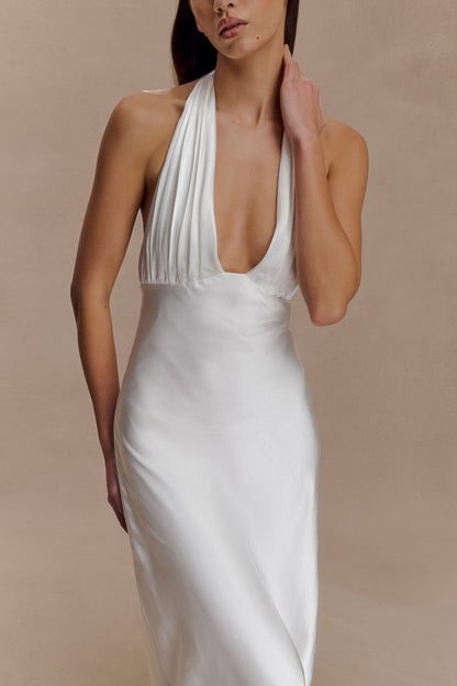 Alice Robe Maxi Satin à Décolleté Croisé - Blanc