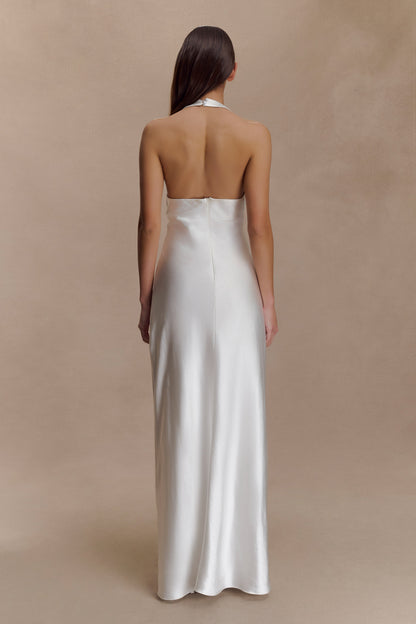 Alice Robe Maxi Satin à Décolleté Croisé - Blanc