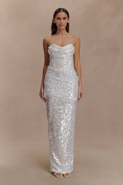 Robe Maxi Nala sans Bretelles à Paillettes - Ivoire