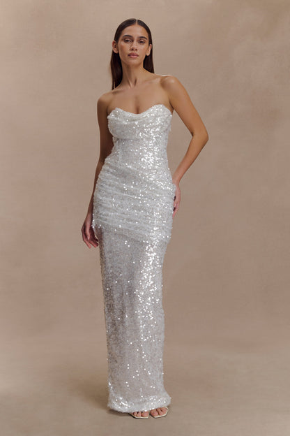 Robe Maxi Nala sans Bretelles à Paillettes - Ivoire