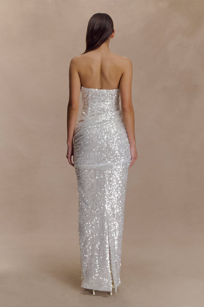 Robe Maxi Nala sans Bretelles à Paillettes - Ivoire