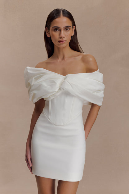 Mini-robe en crêpe à épaules dénudées Aphrodite - Ivoire