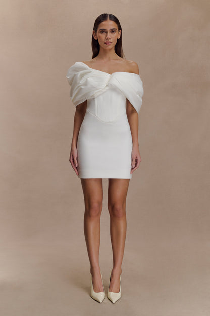 Mini-robe en crêpe à épaules dénudées Aphrodite - Ivoire