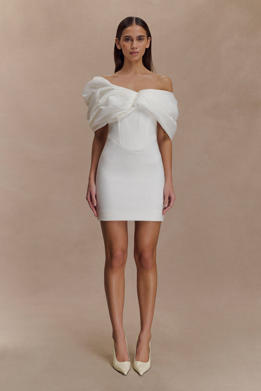Mini-robe en crêpe à épaules dénudées Aphrodite - Ivoire