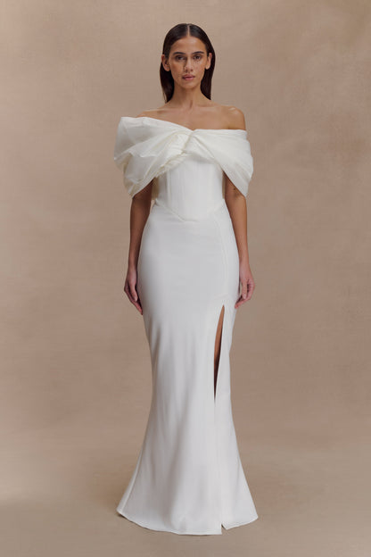 Robe en crêpe Aphrodite à épaules dénudées - Ivoire