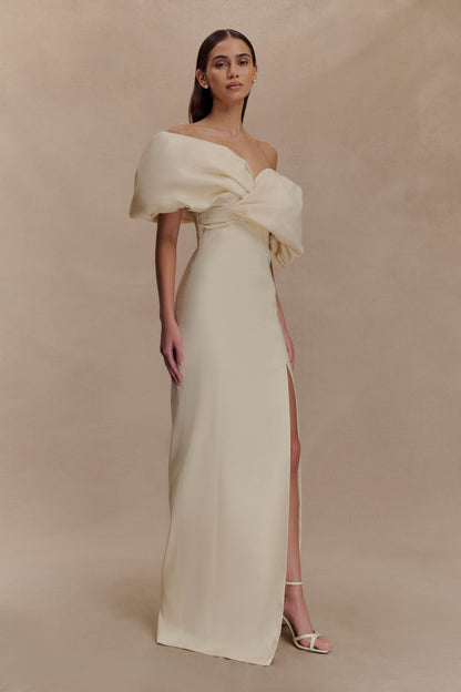 Robe de mariée Angelica en taffetas, épaules dénudées - Beige clair