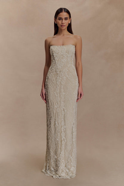 Robe Maxi Eva en Dentelle et Perles Brodées à la Main - Blanche