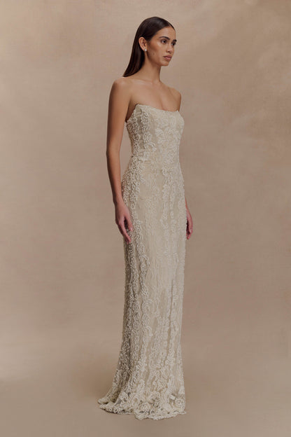 Robe Maxi Eva en Dentelle et Perles Brodées à la Main - Blanche