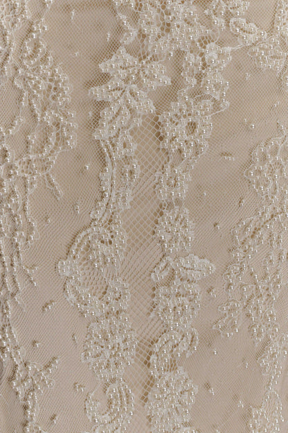Robe Maxi Eva en Dentelle et Perles Brodées à la Main - Blanche