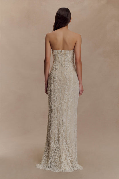 Robe Maxi Eva en Dentelle et Perles Brodées à la Main - Blanche