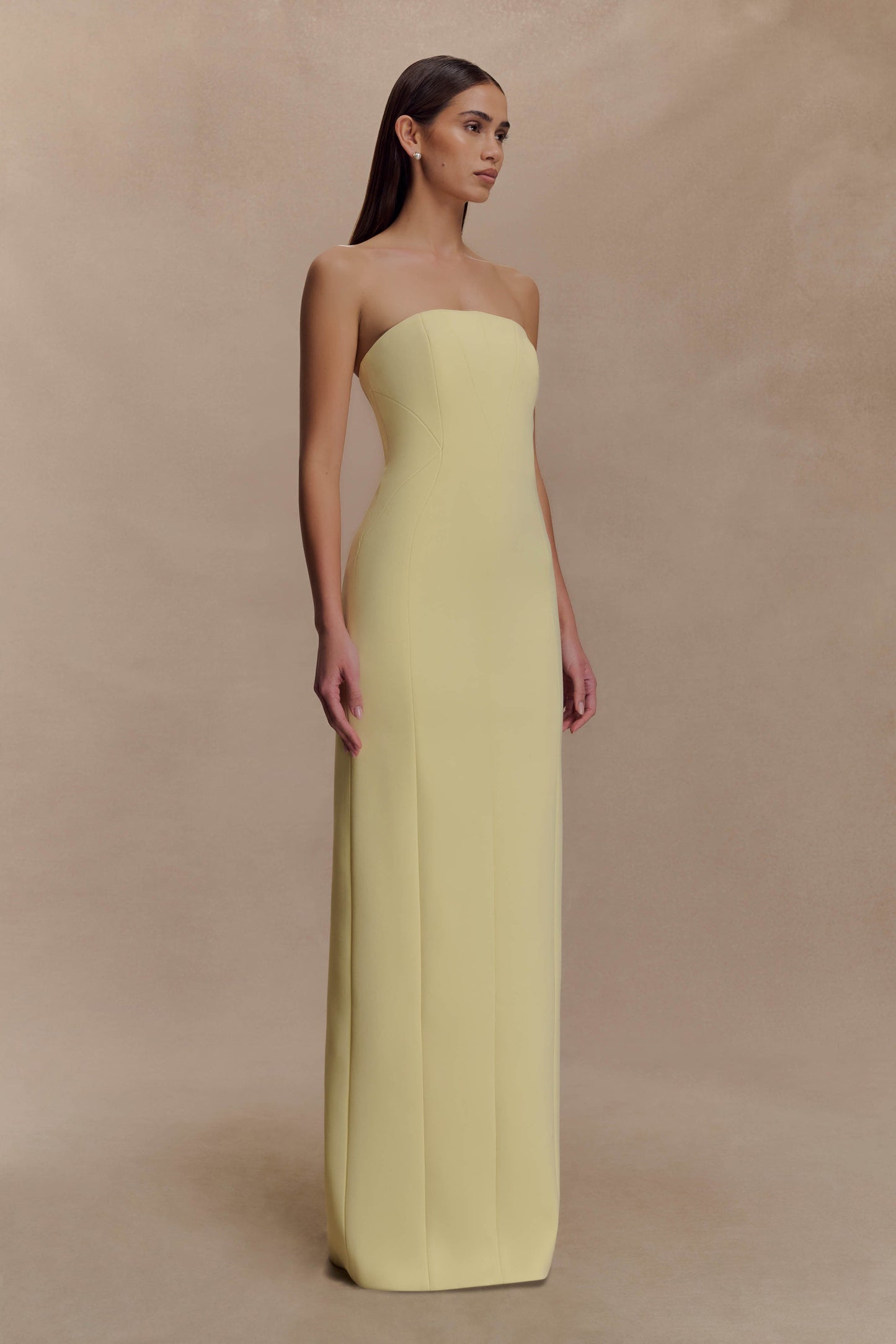 Robe Maxi Kalila en Crêpe Sans Bretelles - Citron
