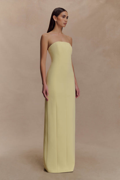 Robe Maxi Kalila en Crêpe Sans Bretelles - Citron