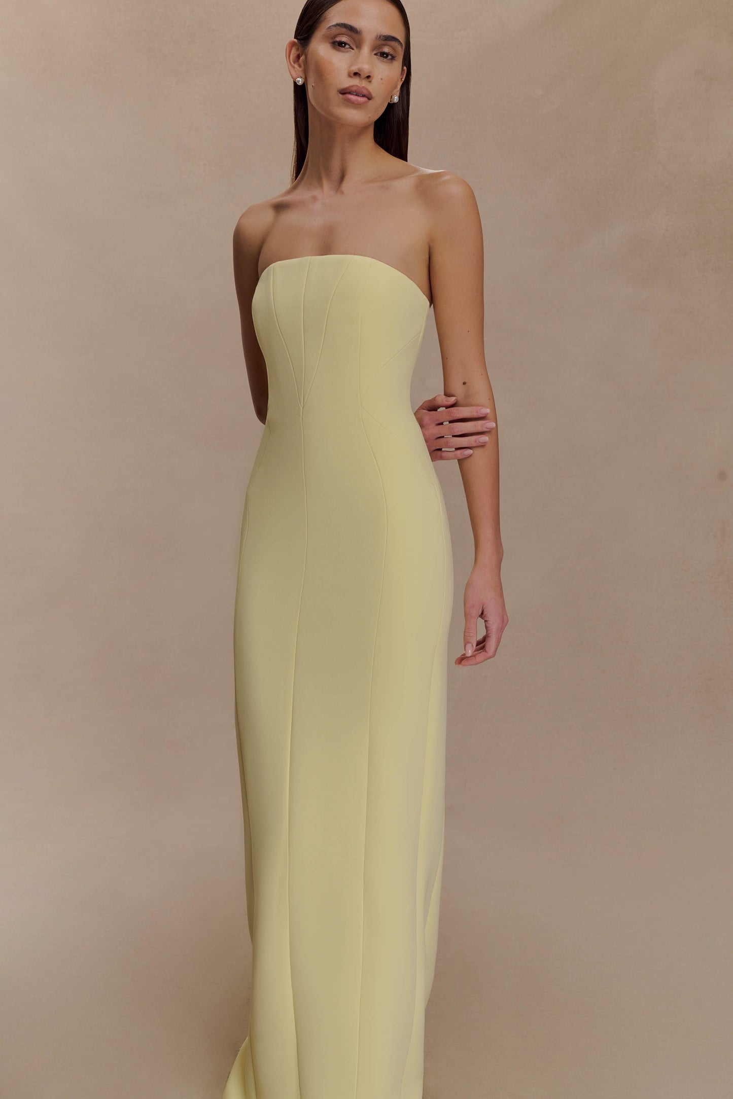 Robe Maxi Kalila en Crêpe Sans Bretelles - Citron