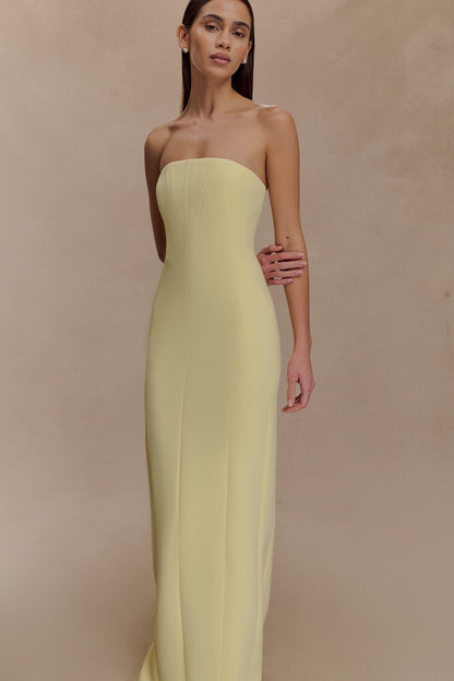Robe Maxi Kalila en Crêpe Sans Bretelles - Citron