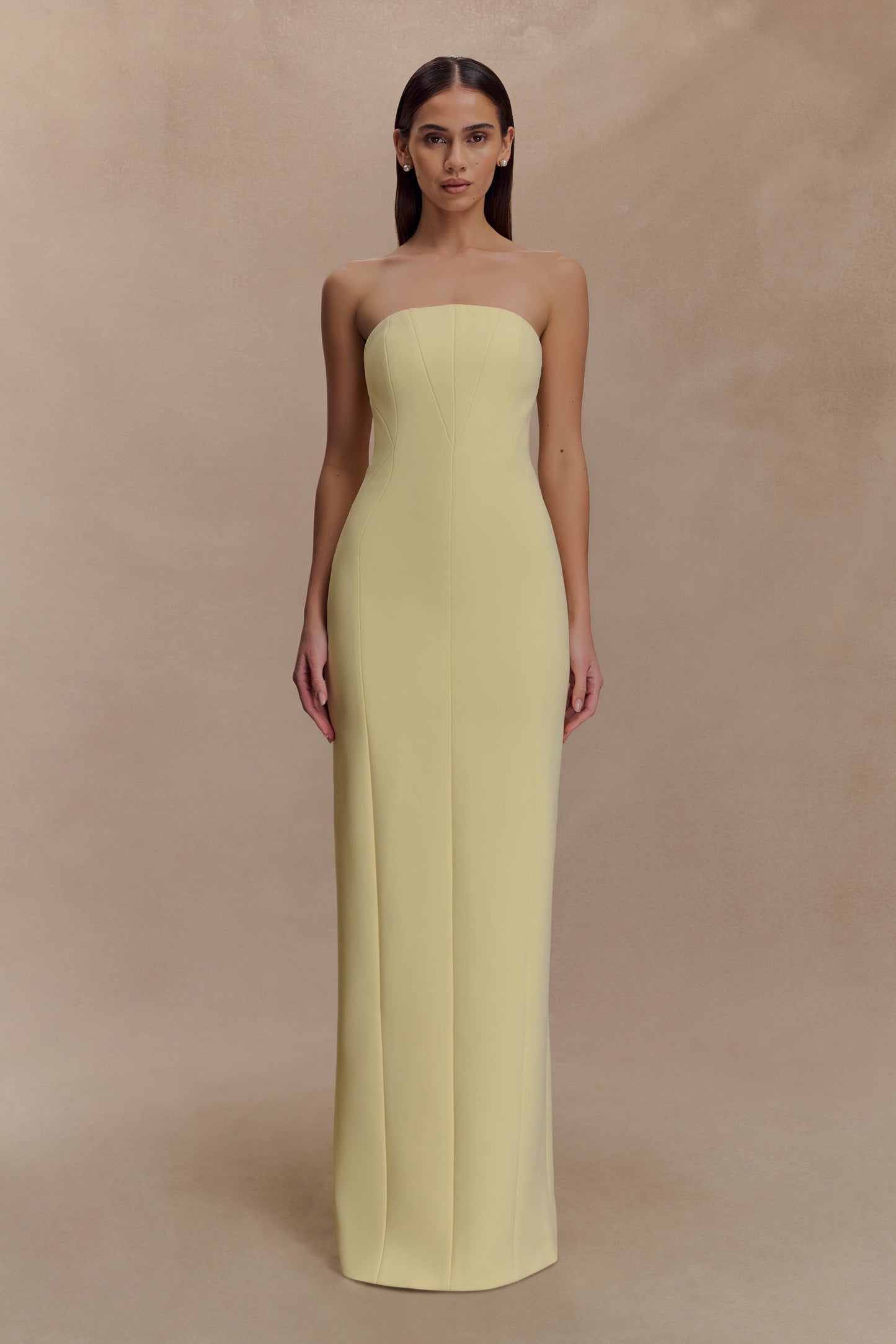 Robe Maxi Kalila en Crêpe Sans Bretelles - Citron