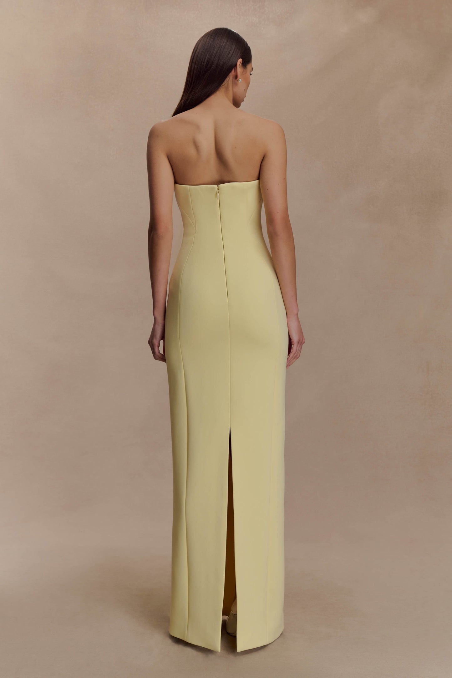 Robe Maxi Kalila en Crêpe Sans Bretelles - Citron