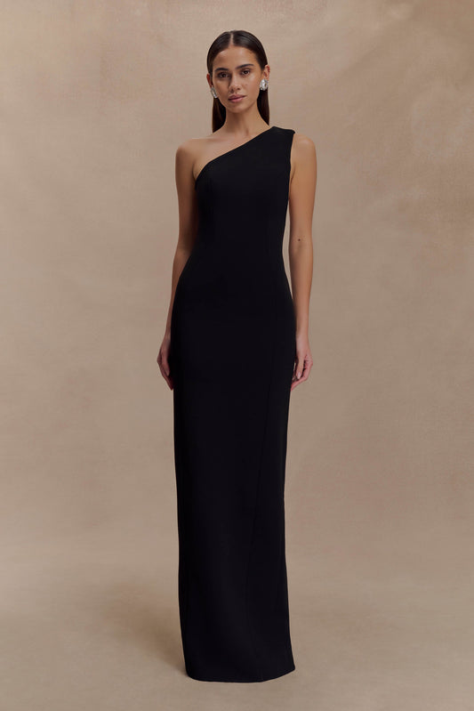 Robe Maxi Milena en Crêpe avec une Seule Épaule - Noire