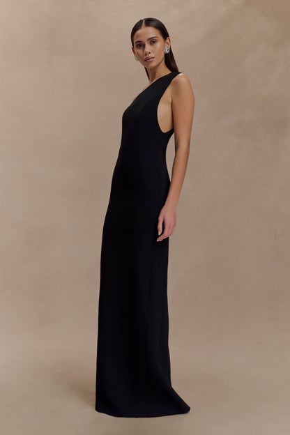 Robe Maxi Milena en Crêpe avec une Seule Épaule - Noire