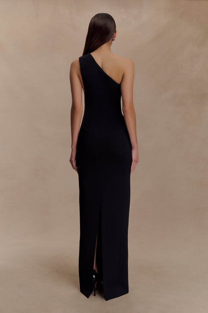 Robe Maxi Milena en Crêpe avec une Seule Épaule - Noire